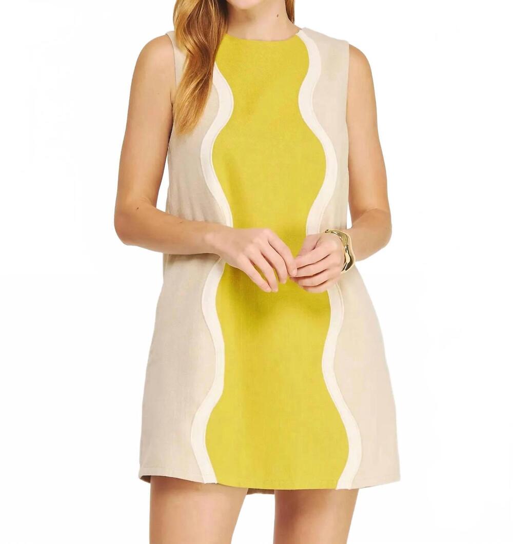 NEW STRUT & BOLT wavy contrast color block mini dress in taupe